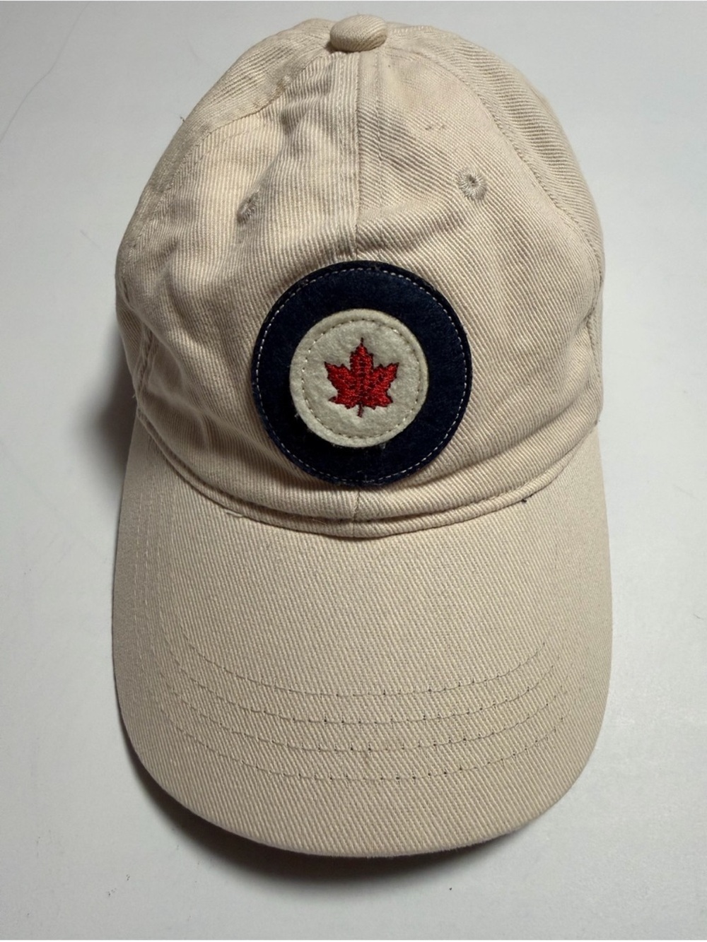 Red Canoe Beige Baseball Cap with Red Maple Patch